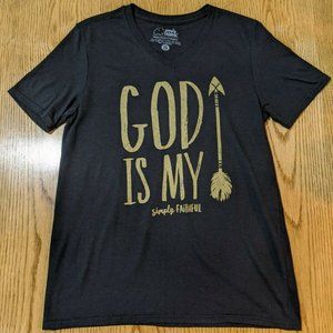 Simply Faithful V-neck Graphic T Shirt God is My Arrow Black Women's Size Small